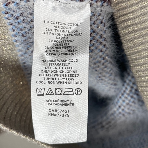 Ann Taylor Sparkle Fair Isle Funnel Neck Sweater Eyelash Fabric Size Large - Picture 11 of 12